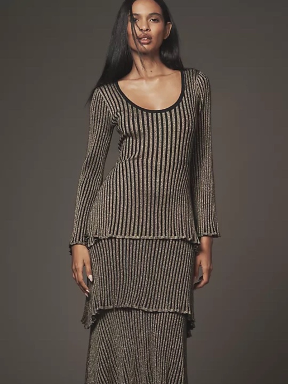 Anthropologie Siempre Tiered Shimmer Midi Dress Sz S NWT